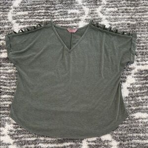 SJS Olive Green V-Neck Tank with Ladder-Trim Shoulders
